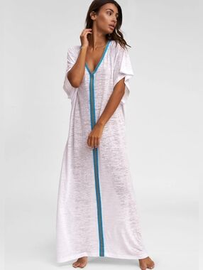 Pitusa Inca Abaya White Swim Coverup Caftan Dress - Petite